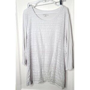 Croft and Barrow Womens sz 2X White emroidered long sleeve shirt scoup neck